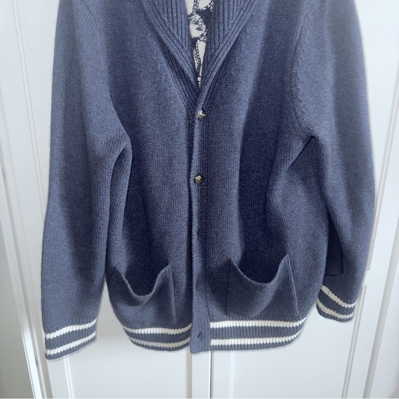 Vineyard Vines Varsity Wool Shawl Cardigan Nautical Navy XL Rope Design Sweater - Picture 8 of 16